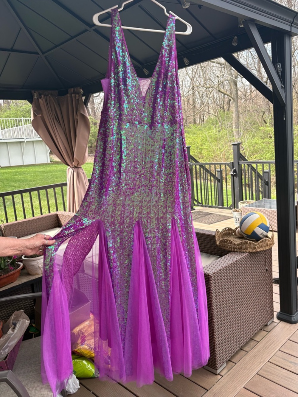 FAERIESTY Sparkling Purple Sequin Mermaid Style Prom Dress with Tulle Panels